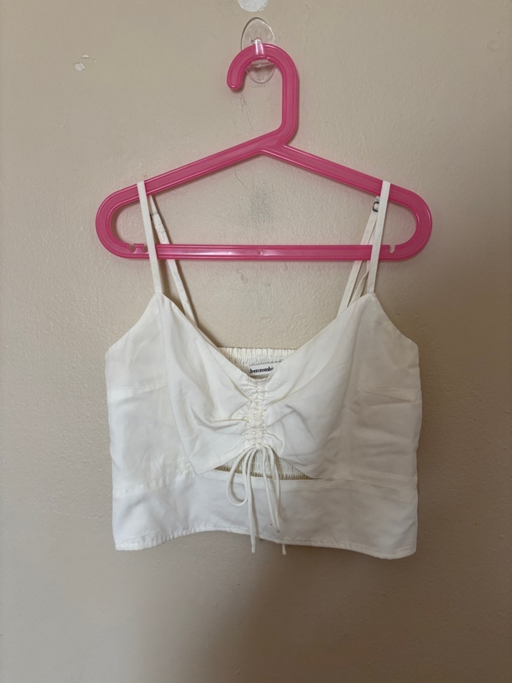 Abercrombie & Fitch White Ruched Drawstring Crop Cami